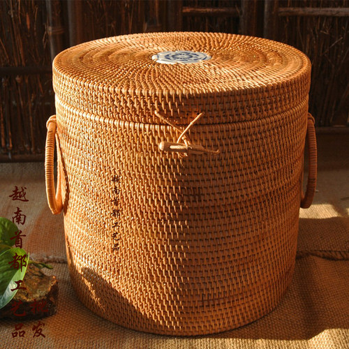 藤编七子桶357克七饼普洱茶叶罐散茶收纳盒越南工厂直销
