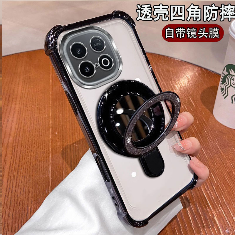适用iQOO13手机壳新款硅胶高质感V2408A镜头膜全包防摔iq00时尚补妆镜四角气囊vivo爱酷13网红镜面支架男女薄