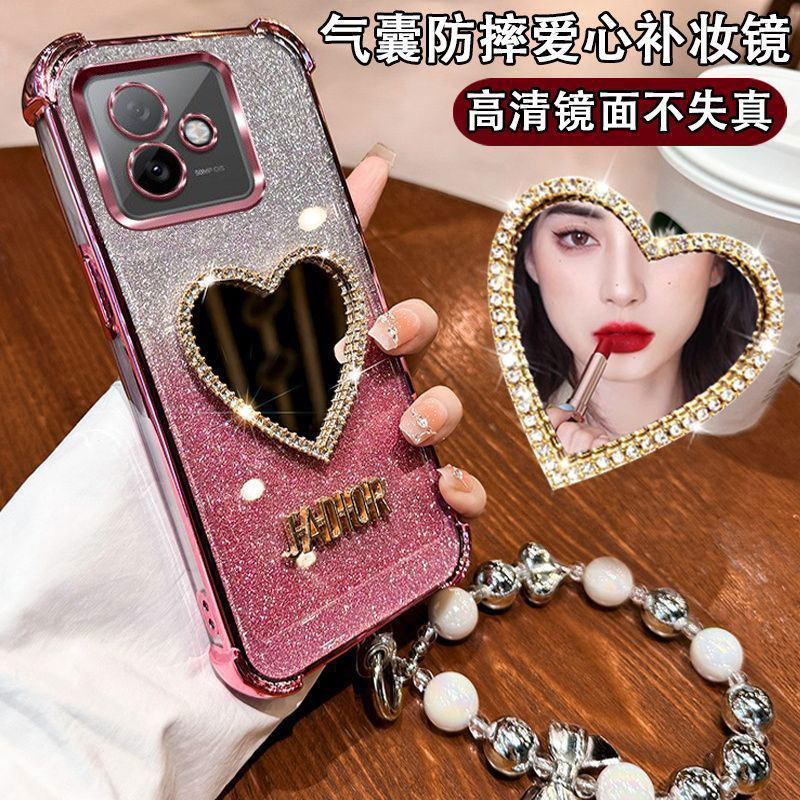 华为荣耀X60GT手机壳AGI一AN00镜头全包honor四角防摔气囊5g化妆爱心镜子镶钻女x60gt.网红手链ins闪粉高级感,3C数码配件,手机保护套/壳,淘宝优惠券,粉丝福利购,淘宝优惠卷