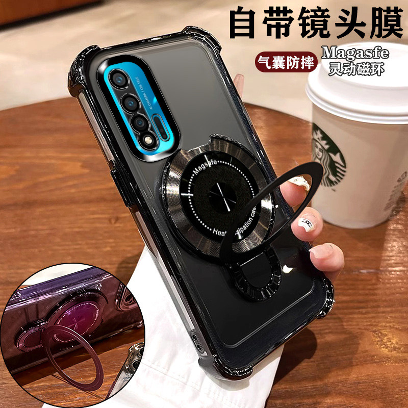 适用华为Nova6[4G]手机壳WLZ-AN00镜头膜全包nova6[5G]透明保护套WLZ一AL10四角气囊防摔ins磁吸支架男女简约