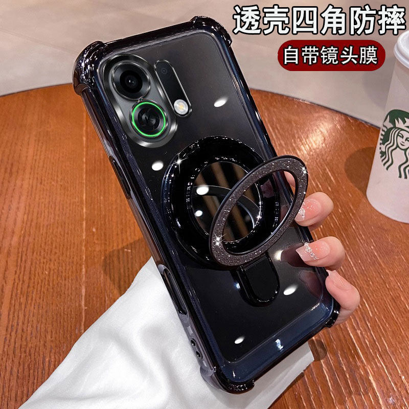 适用OPPOK13Turbo手机壳新款K13TurboPro四角气囊防摔PLE110补妆镜PLM110网红镜子支架5g镜头膜全包简约时尚.