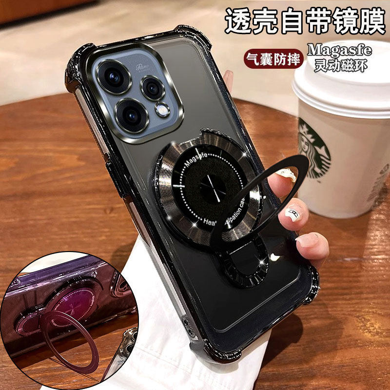 适用OPPOReno15C手机壳PMD110镜头膜全包ren015c四角气囊防摔5G个性创意磁吸支架rano15c轻奢银ins高级感男女