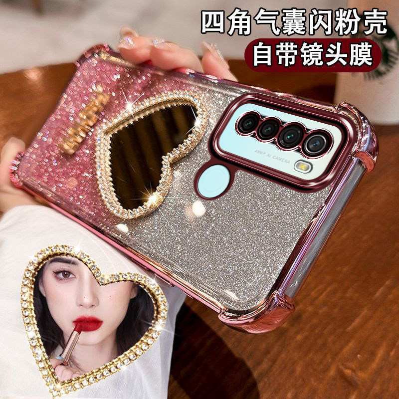 小米红米Note8手机壳note8pro补妆镜子镶钻爱心女M1908C3JE四角防摔气囊n0te镜头全包redmi高颜值手链硅胶潮