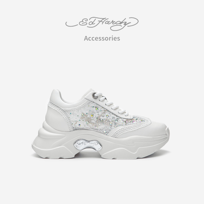 EdHardy老爹鞋蕾丝刺绣轻奢女鞋