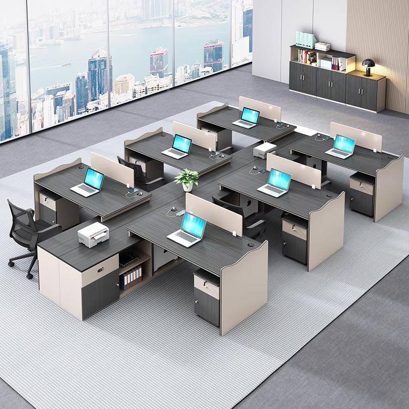 办室人办公桌子约现代公司职员工位4电脑无品牌/桌职员桌公简2人