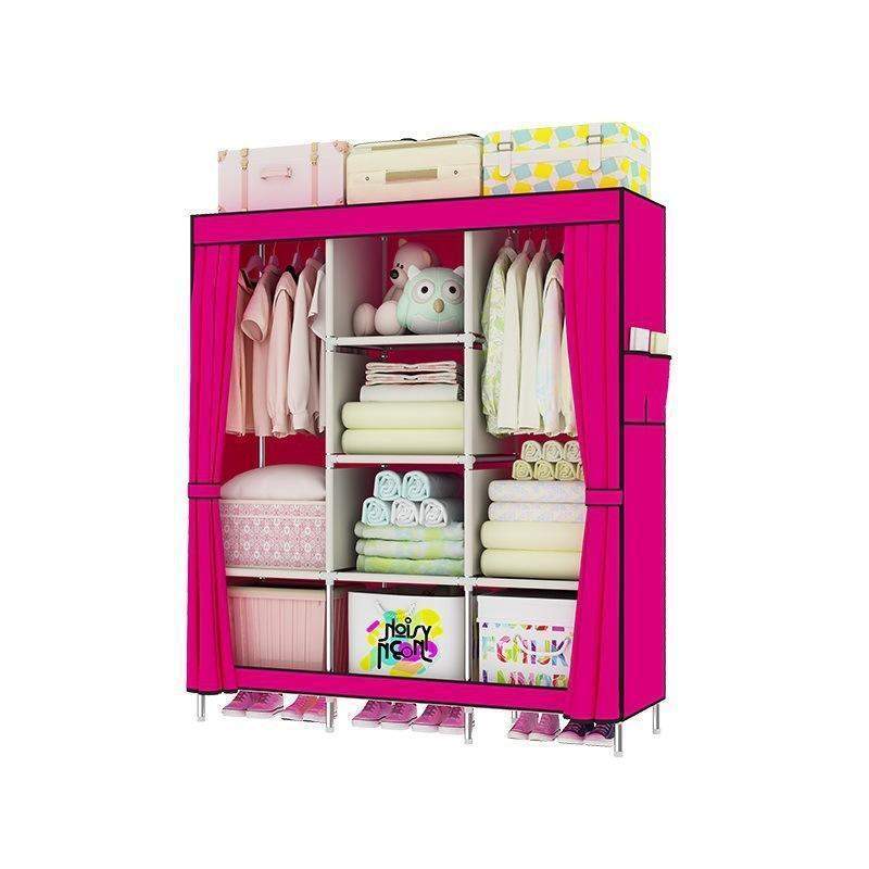 跨境衣柜子布艺布衣柜钢管加固钢架衣橱单人折叠收纳防尘钢架加固