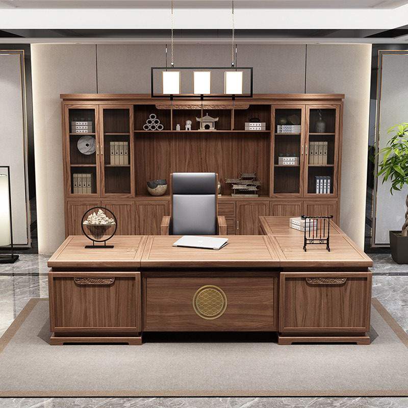 新中式老板桌椅组合实木禅意现代简约大班台总裁桌办公室家具沙发