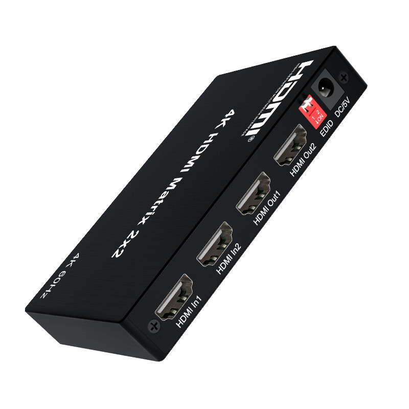 4k60hz高清hdmi切换器2进2出矩阵带音频口电视盒电脑接显示器音响