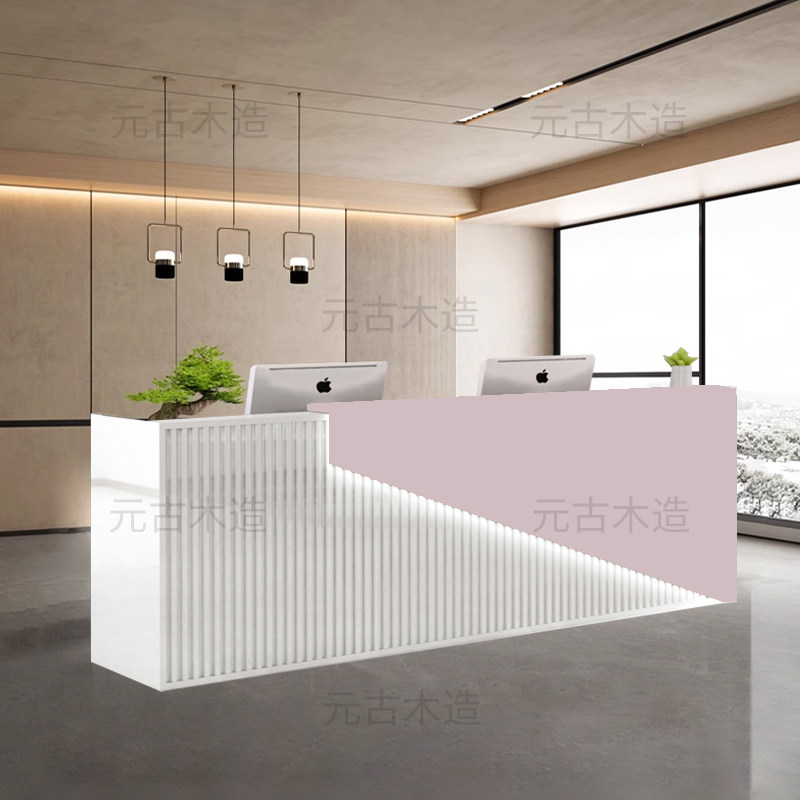 新中式前台接待台收银台柜格栅现代店铺烤漆吧台桌公司电脑前台桌