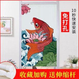 免打孔短帘卧室厨房遮挡布艺半帘子 国潮门帘隔断帘挡风家用新中式