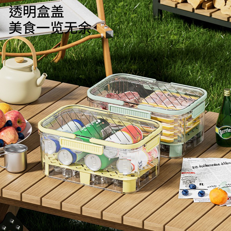 冰袋+滤水板+保鲜盒 手提户外露营大容量便携便当盒水果密封盒