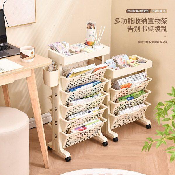 忆泽多功能置物架简易书架落地桌面书桌旁带轮可移动经济型小书架,收纳整理,书桌收纳置物架,淘宝优惠券,粉丝福利购,淘宝优惠卷