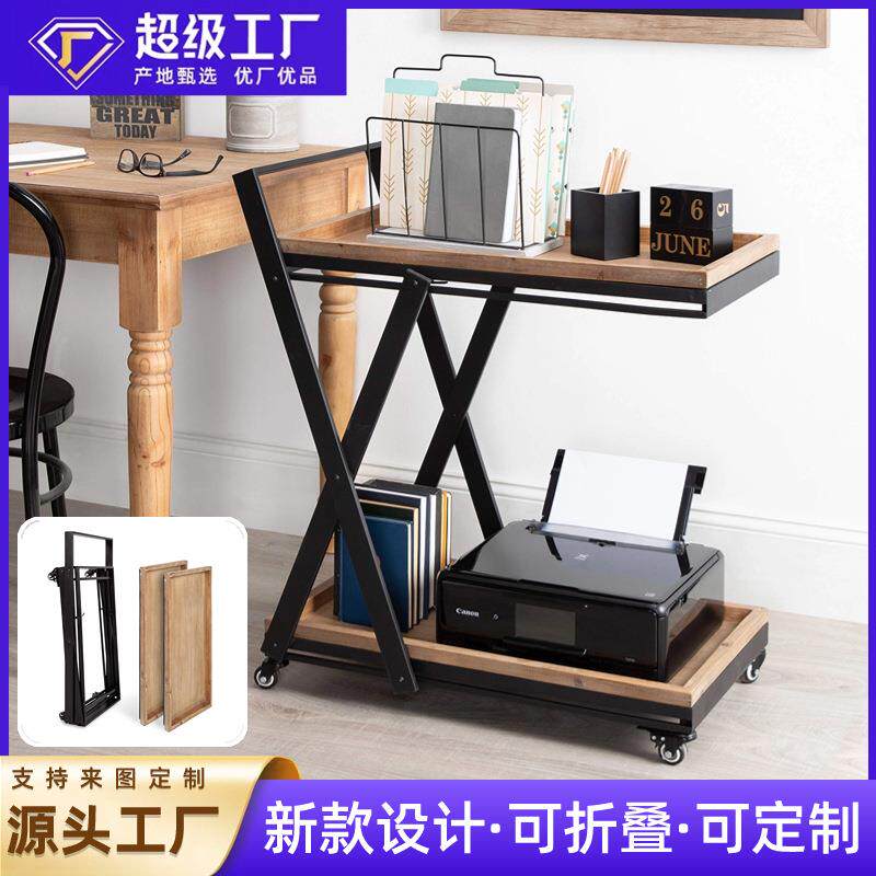 铁艺家居装饰小推车闲置物品收纳阳台客厅花园盆栽两层带轮木置物