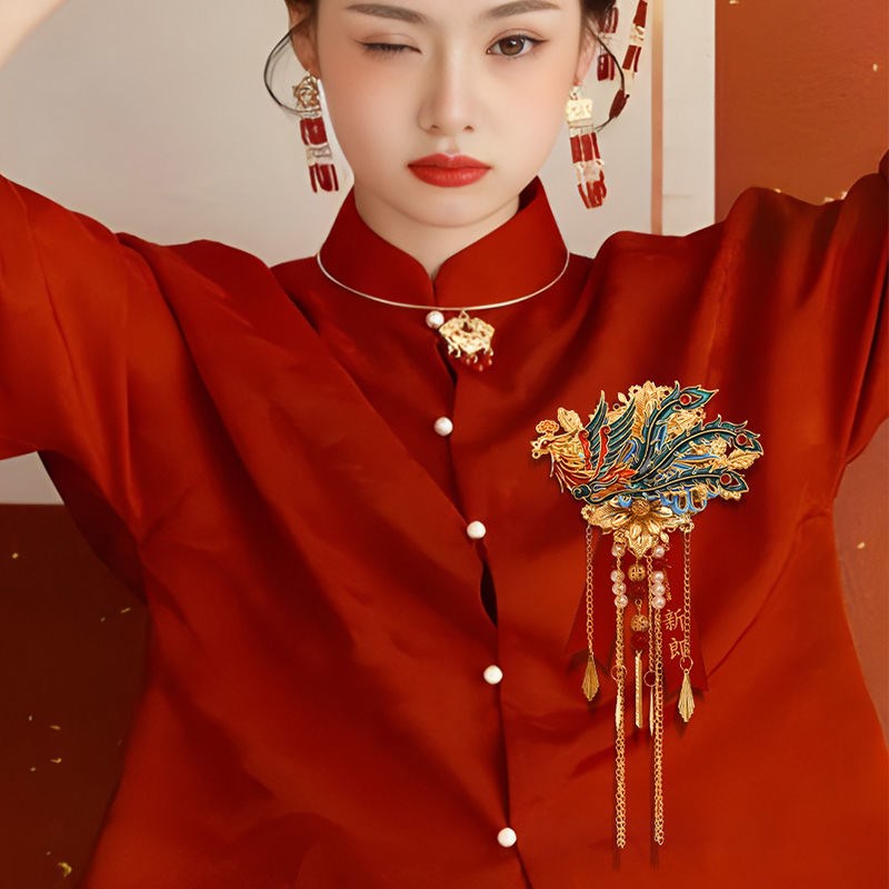 结婚龙凤胸花一对婚礼新郎新娘胸针别花全套中式襟花婚庆用品大全