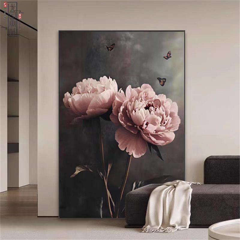 轻奢玫瑰花装饰画玄关挂画浪漫风花卉走廊装饰画卧室挂画大幅有框