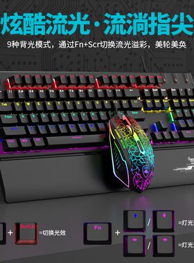 友狼XT-10 机械键盘鼠标套装游戏有线笔记本电脑家用发光键鼠青轴