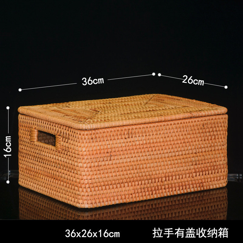 收纳筐越南藤编整理收纳箱有盖秋藤编织收纳盒衣物收纳桶储物民宿