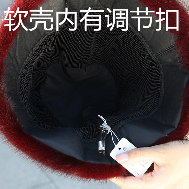 水貂皮帽女冬季整貂护耳中老年户外保暖貂毛皮草貂绒圣诞渔夫帽子