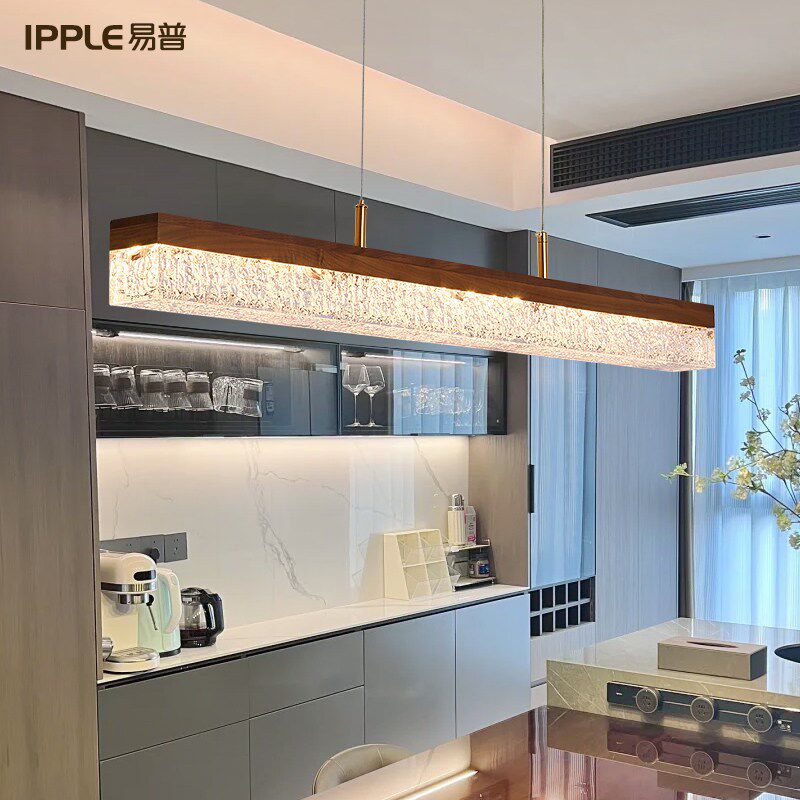 餐厅吊灯2025新款一字长条餐桌灯胡桃木极简吧台灯高级感led灯具
