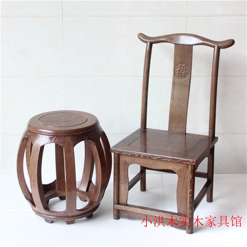 特价鸡翅木中式鼓凳实木小靠背椅原木小方凳矮凳子家用红木圆鼓凳