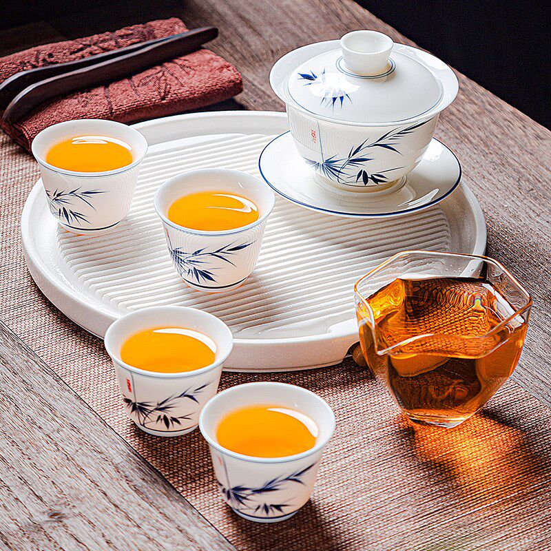 手绘悬停三才盖碗茶杯单个大号羊脂玉德化白瓷茶具防烫敬茶碗茶杯