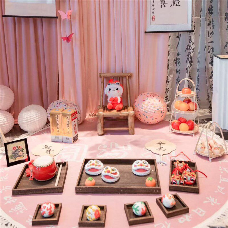 租赁新中式国风周岁礼粉色男女幕布背景墙派对抓周道具套餐生日宴