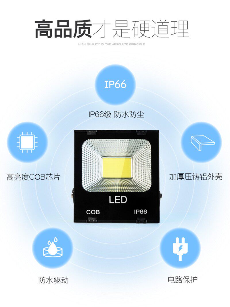 led投光灯300W400瓦大功率射灯防水户外200W投射灯100W室外照明灯