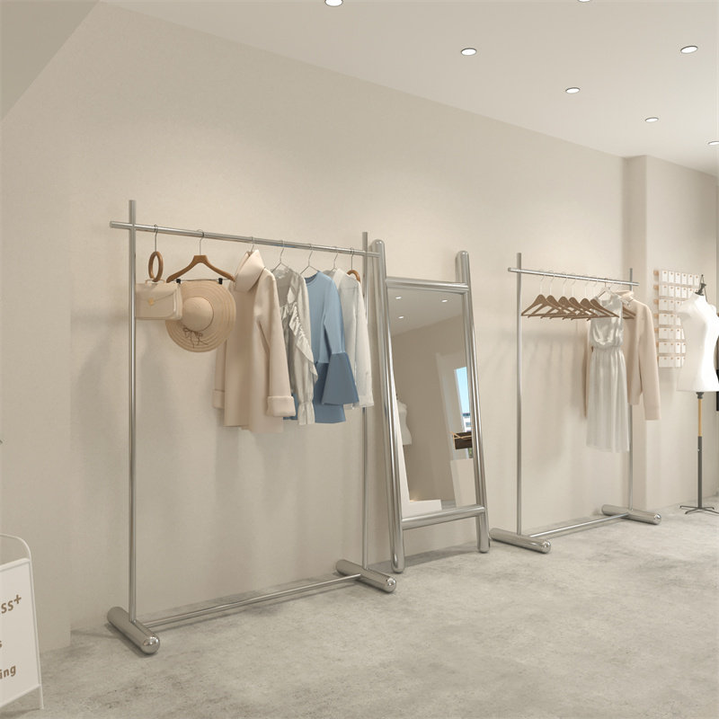 落地式服装展示架 韩版女装店中岛架陈列架不锈钢挂衣架极简风格