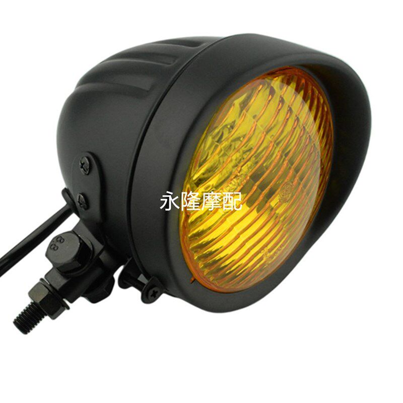 新款复古哈雷摩托车大灯直径12cm4.5英寸铁壳黄玻璃大灯CG大灯
