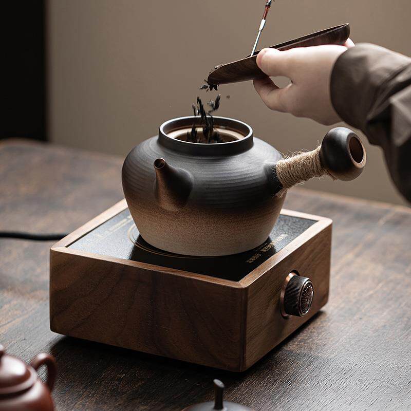 窑变陶瓷侧把茶壶家用耐高温黑晶炉明火陶土壶煮茶炉功夫茶烧水壶