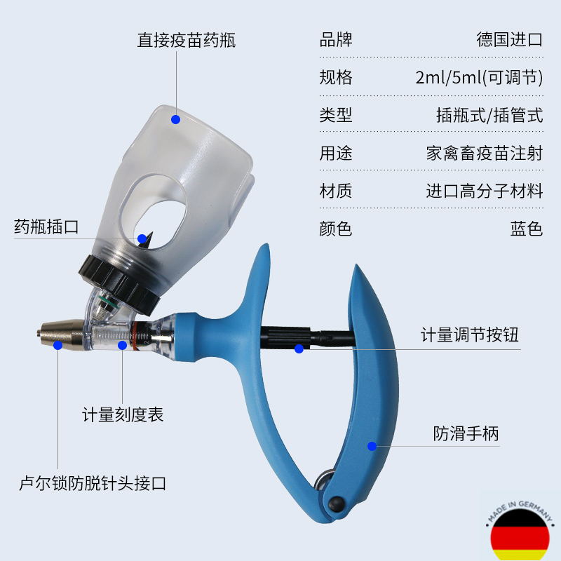 进口连续注射器兽用插瓶塑料注射疫苗器鸡鸭鹅可调疫苗注射针2ml