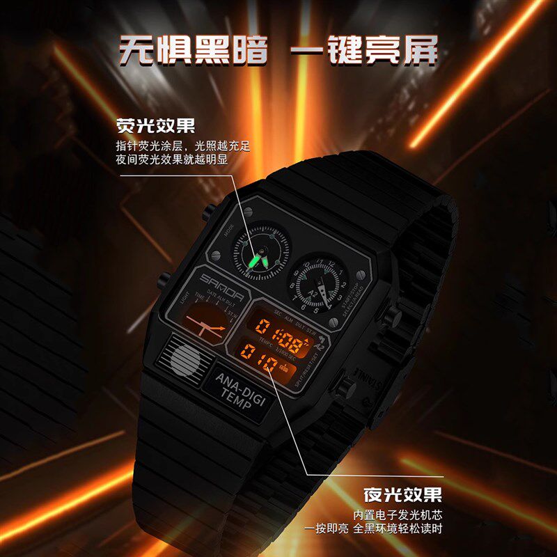 复古电子表多功能户外运动防水非机械手表测温计时闹钟日历夜光表