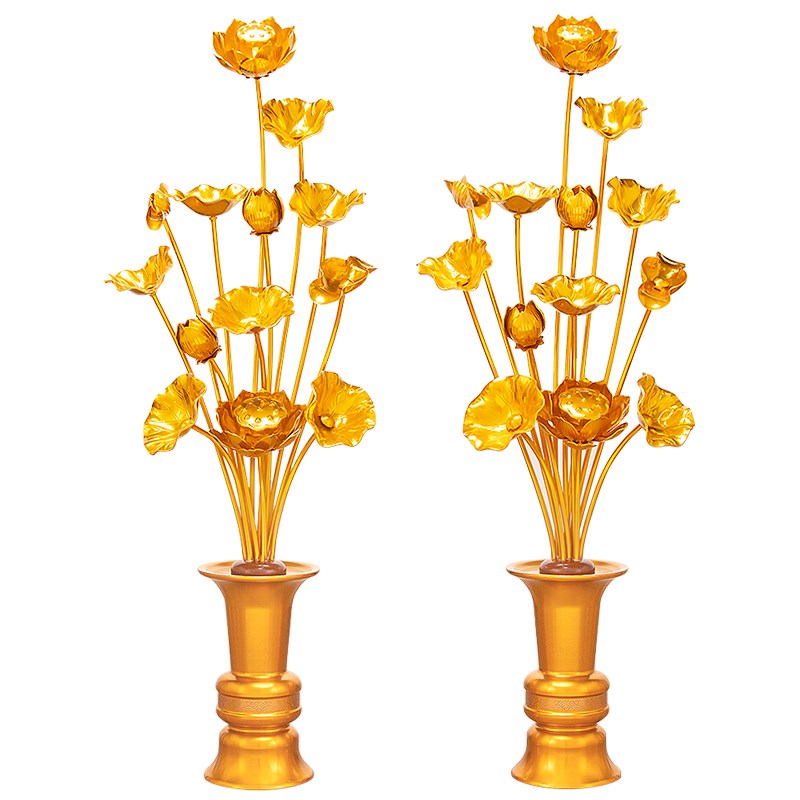 鎏金仿真荷花花瓶莲花花束金色佛堂供花假花佛堂装饰家用佛具用品