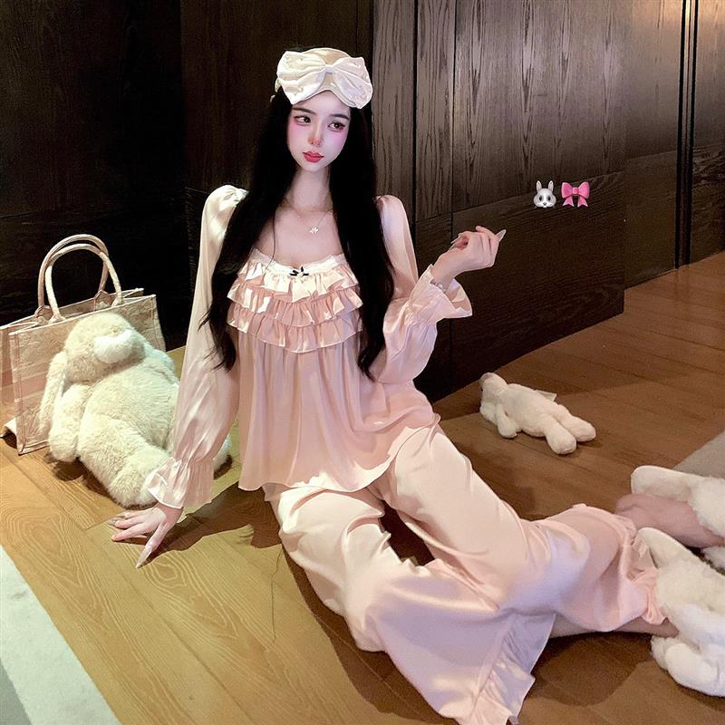 法式荷叶边冰丝长袖睡衣春夏女神甜美公主风高级感家居服套装26新