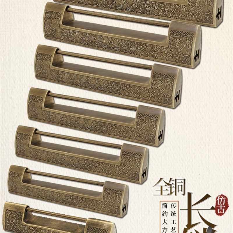 仿古铜锁纯铜老式加厚复古中式小号挂锁插销全铜古代锁黄铜古董锁