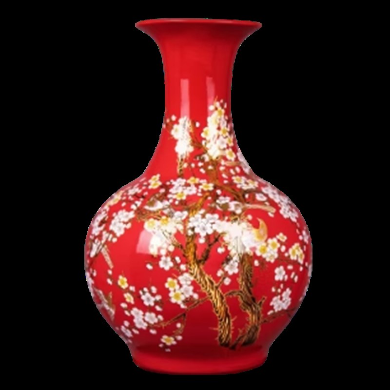 新年送礼中国红釉景德镇陶瓷器大花瓶摆件超大号时时报喜装饰品质