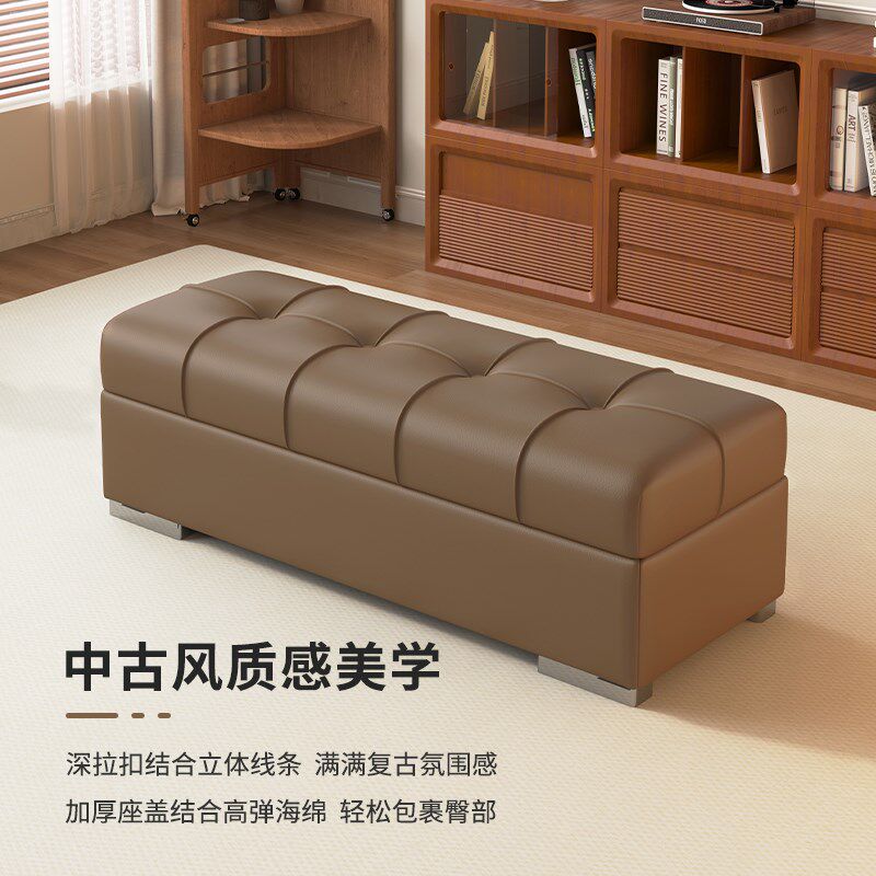 真皮高端入户换鞋凳中古长条凳储物进门凳店铺休息凳衣帽间换衣凳