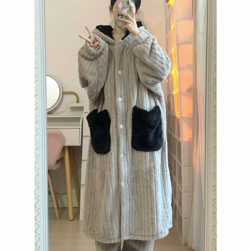 大码200斤珊瑚绒睡衣冬季女款2026新款冬天睡袍长款套装加绒加厚
