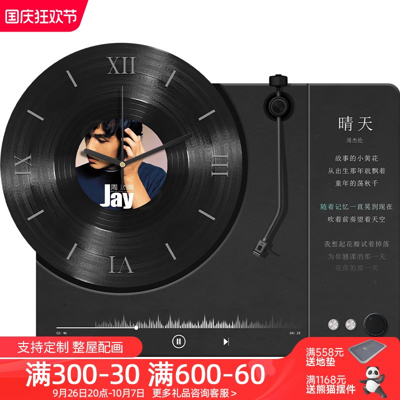 黑胶唱片电表箱装饰画挂钟高级感小众艺术配电箱挂画餐厅创意钟表