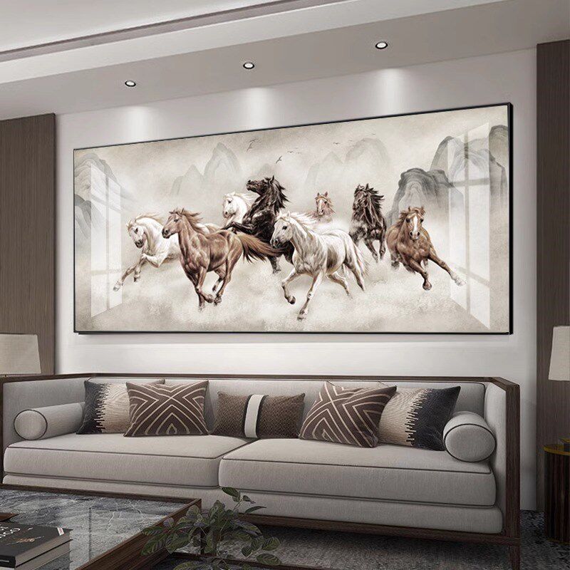 八骏图客厅挂画马到成功装饰画骏马办公室字画茶室沙发背景墙国画