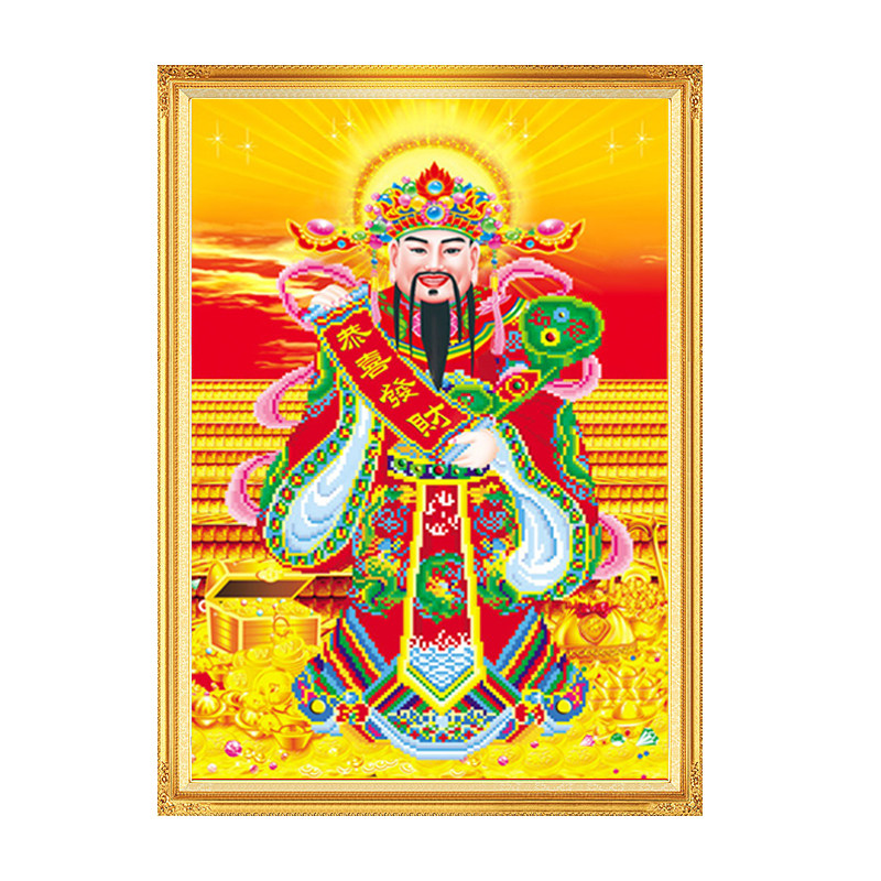 新款财神爷钻石画满钻贴钻十字绣招财喜庆钻石绣客厅竖版恭喜发财