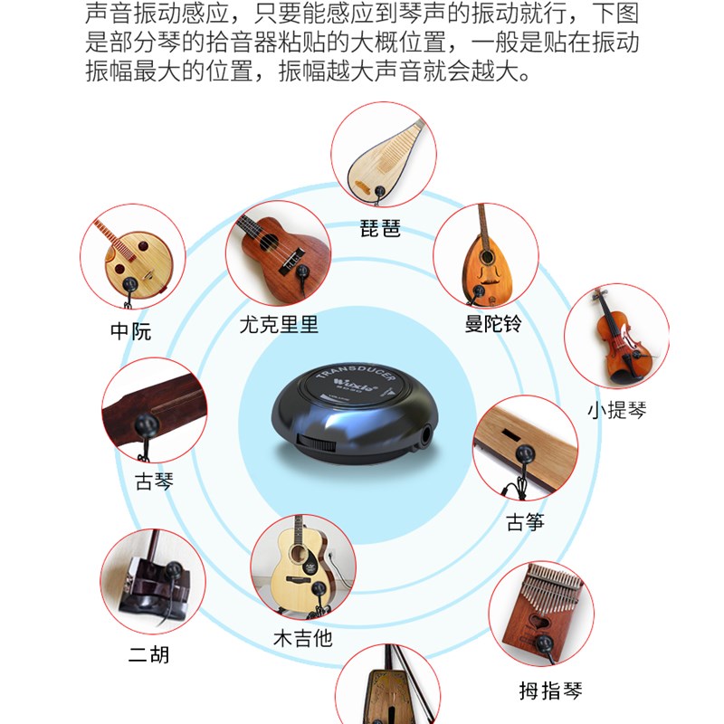 新款拾音器尤克里里民谣古典木吉他手机录音古筝提琴乐器通用扩音