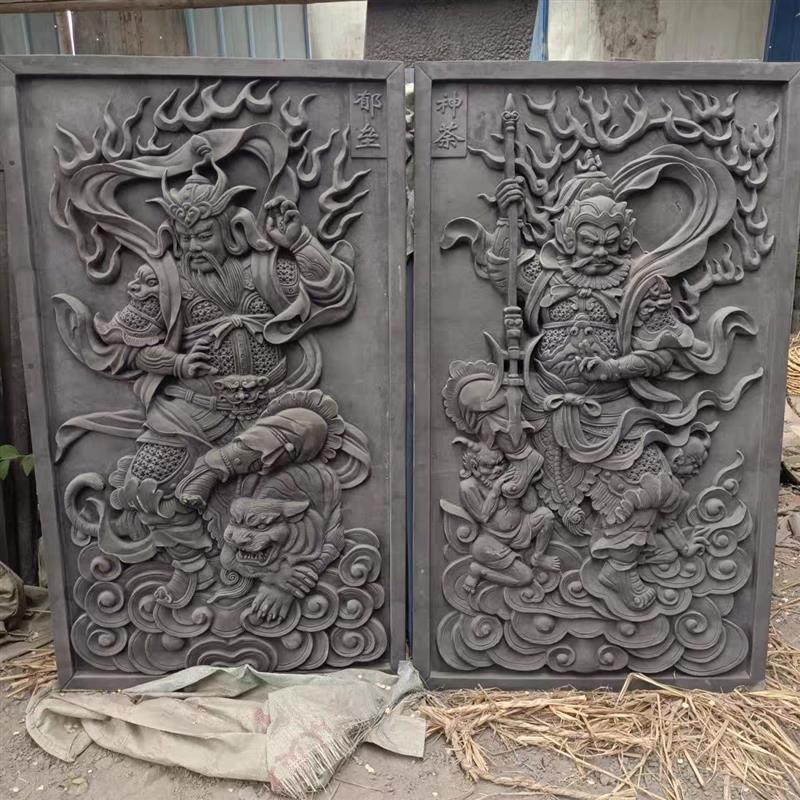 仿古砖雕门神麒麟神荼郁垒徽派四合院自建房别墅中式庭院镇宅浮雕