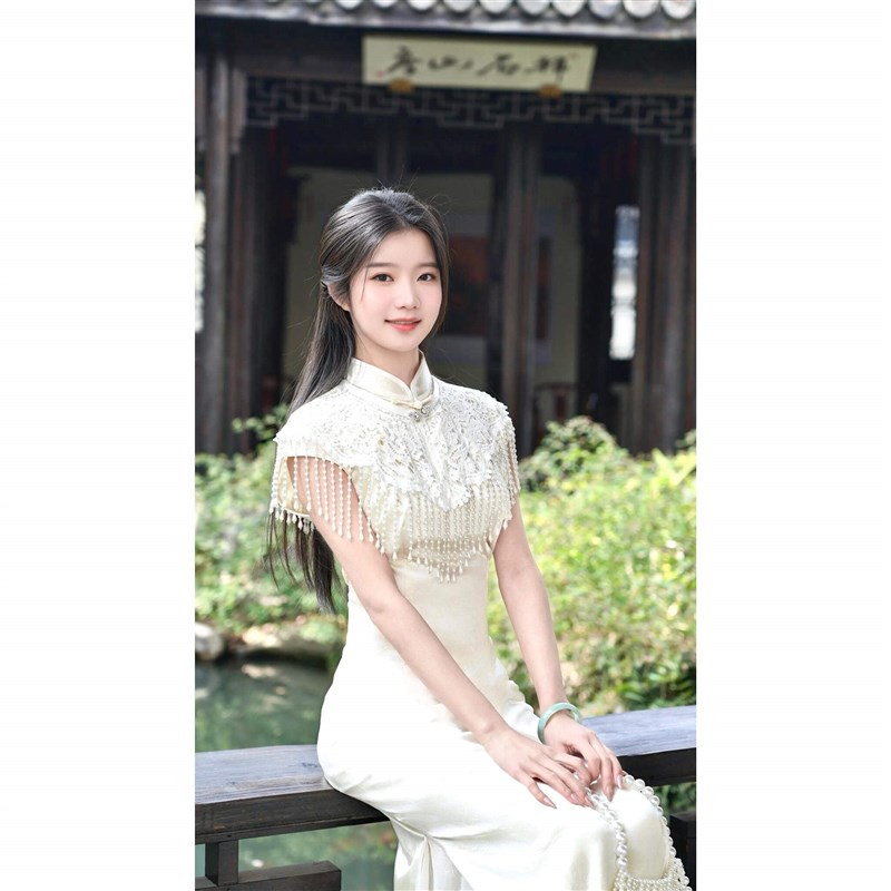 新中式风白色蕾丝珍珠流苏云肩旗袍披肩女复古名媛小披肩汉服外搭