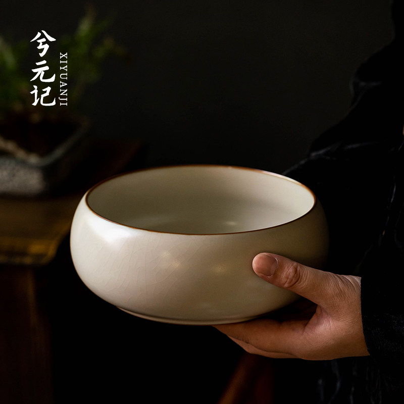 米黄汝窑茶洗杯洗水洗水盂茶渣缸陶瓷茶具配件洗茶器茶盆建水开片