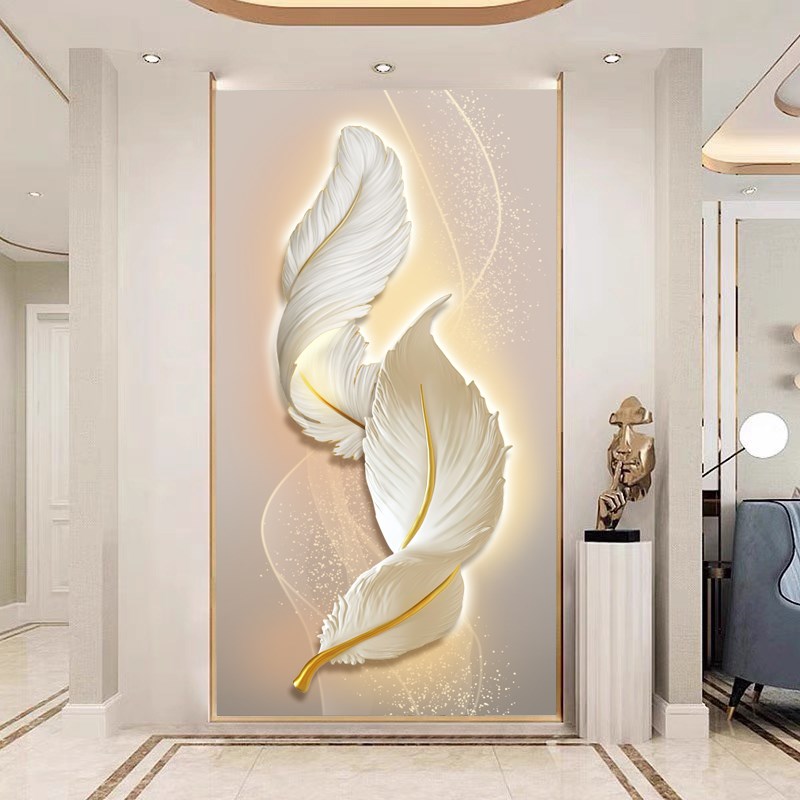 现代3D立体羽毛玄关壁纸壁画过道墙纸客厅背景墙简约装饰画8d墙布