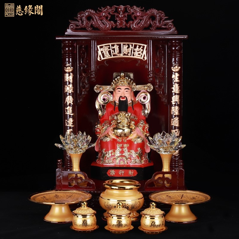 新款红衣财神爷摆件家用神像招财比干财神像佛像聚宝盆店铺开业