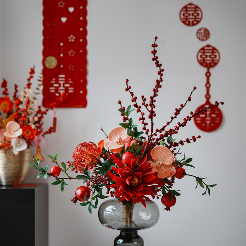 年宵花春节喜庆仿真花婚庆花束绢花客厅插花餐桌家居装饰品摆设