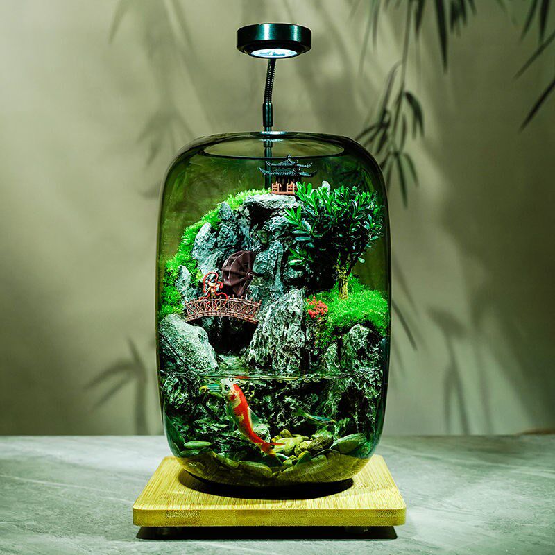 时来运转流水款养鱼缸苔藓微景观办公室桌面摆件造景植物生日送礼