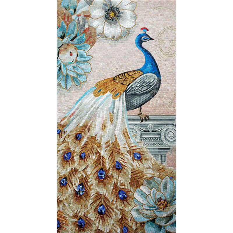马赛克瓷砖拼图拼花现代简约玄关定制水晶孔雀精剪画装饰画背景墙